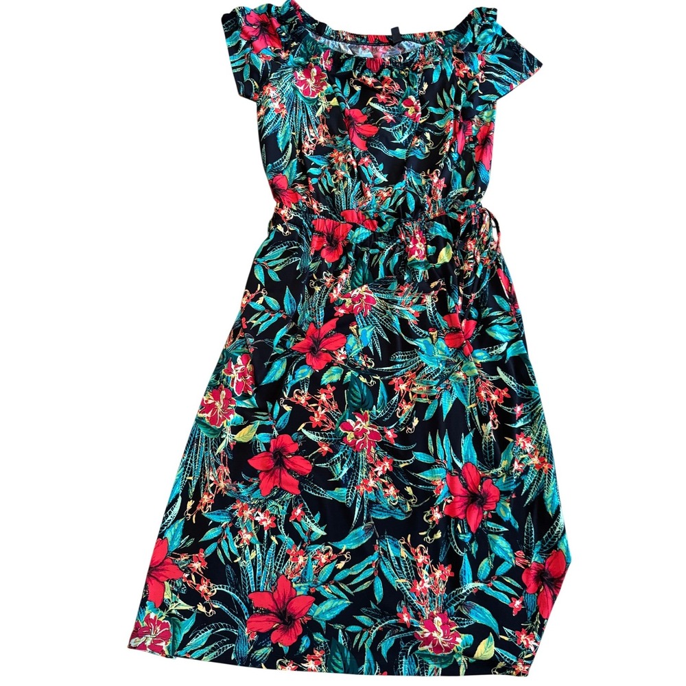 Gili Floral Off Shoulder Dress Tropical Print Tie Waist XL